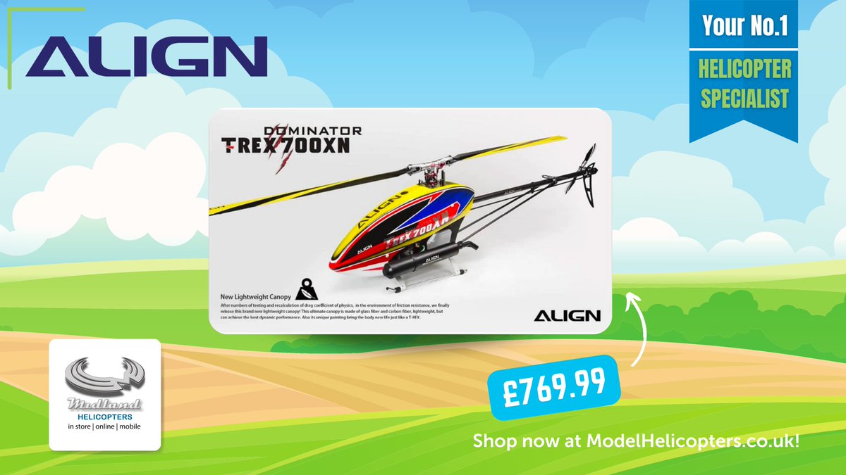 midlandhelis's tweet image. Align T-Rex 700XN Dominator Configurable Combo : RH70N11XT-C 🚁

🖥️ Visit ModelHelicopters.co.uk 
📞 Or call, 01455 637762

#MidlandHelicopters 🚁

#ModelHelicopters #ModelFlying #Align #AlignHelis #TRex #Align700XN