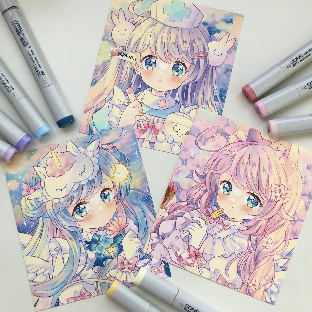 アナログ絵で魅せてみよ コピックで女の子たちを描いてます☡✍︎*.ﾟ