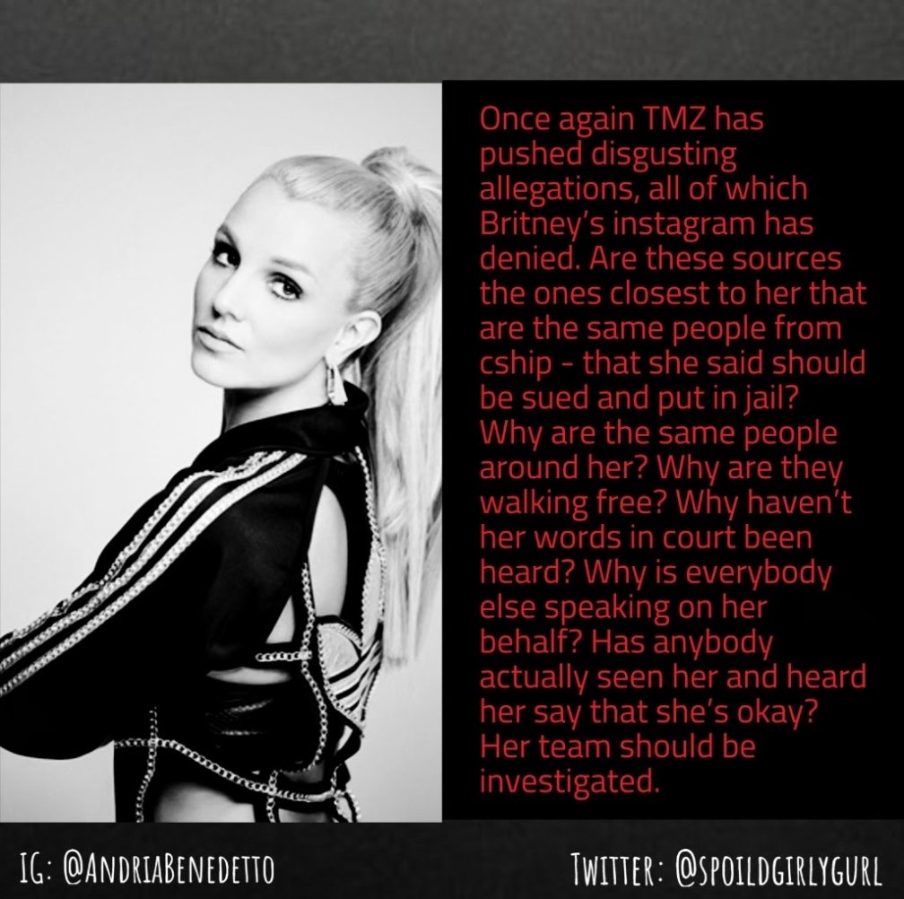 Sofia53710112's tweet photo. @GavinNewsom @TheJusticeDept @TuckerCarlson @LeahRemini @IGGYAZALEA
Lies r being told by #BritneySpears team and #TMZ sources. Who can we trust?Does she have control of her medical decisions? Her Human Rights intact? The public is concerned!
#JusticeForBritney
#FreeBritneyFriday https://t.co/5nrlZWvvFF