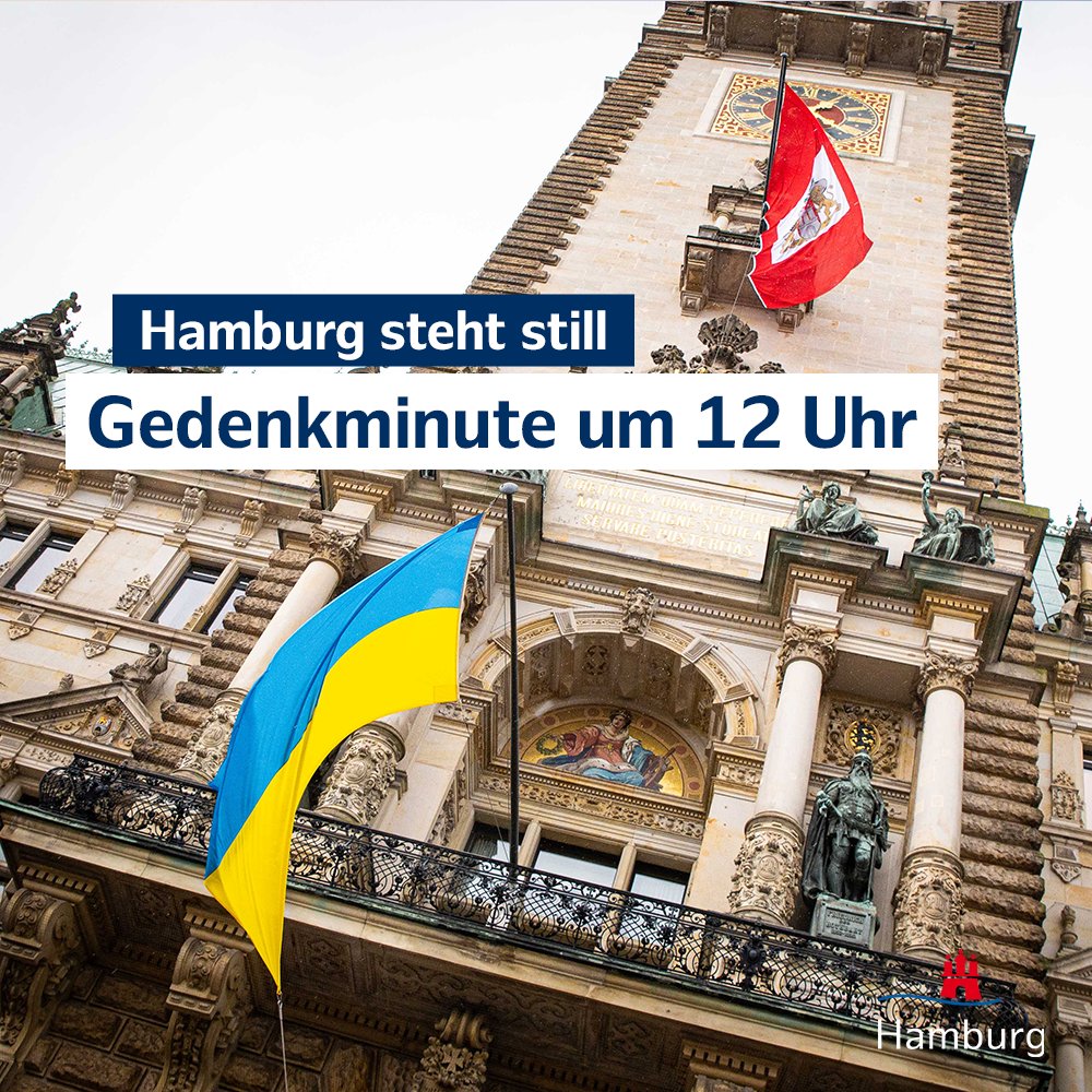 #HamburgStehtStill – Um 12:00 Uhr gedenkt Hamburg den Opfern des Angriffskrieges in der Ukraine und setzt ein stilles Zeichen für Freiheit, Frieden und Demokratie.