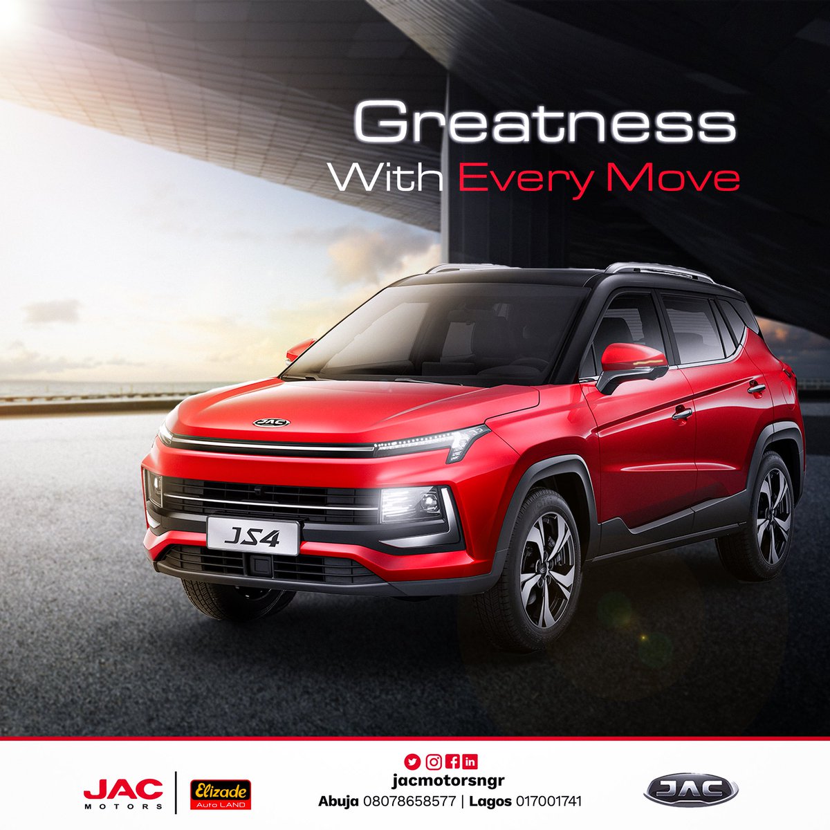 JACMotorsngr's tweet photo. Breaking News ..... 
Our JS4 is fast selling. The reviews are amazing. The beauty and performance is a totally different experience. Come have yours

#jacmotors #elizadeautoland #breakingnews #luxurysuv #jacjs4 https://t.co/gHDVUFSQAY