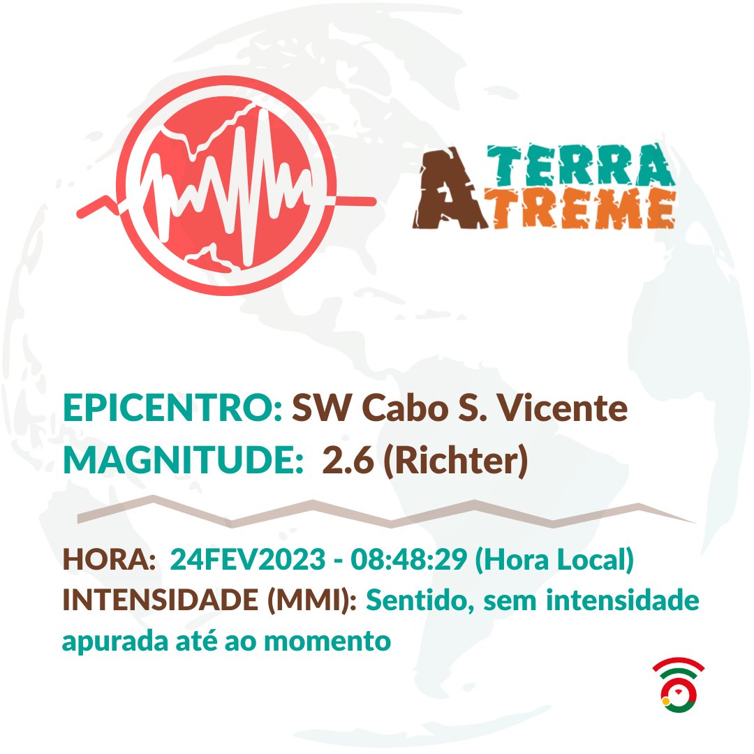 VOSTPT's tweet photo. ℹ️ #ATerraTreme Dois sismos, de magnititude 2.6 e 3.3, ocorreram na zona do #Algrave, registados pelo @ipma_pt. Se sentiste qualquer um dos dois, preenche o formulário: https://t.co/CURxnDLuDQ ℹ️ https://t.co/iuOA8mBXXs