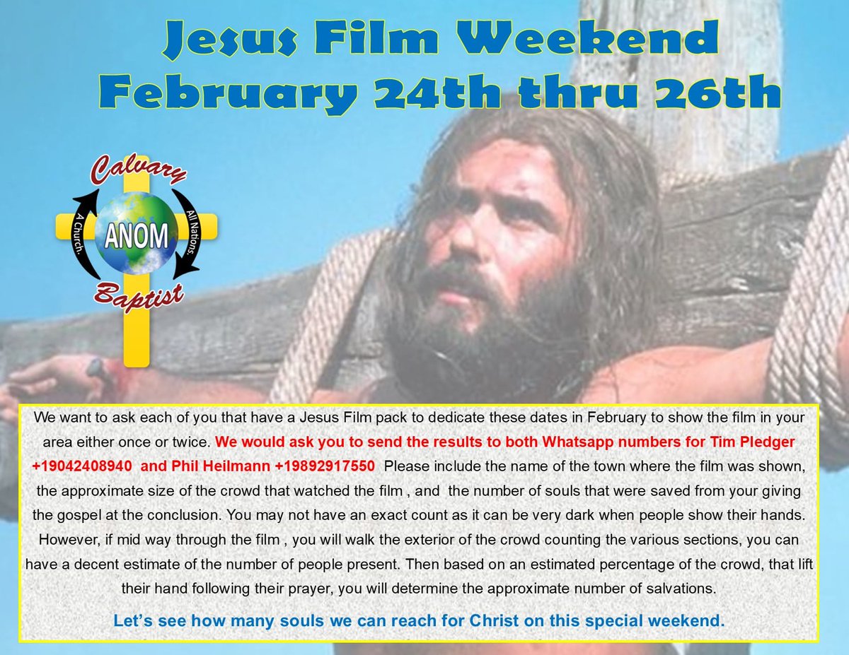 nations4him's tweet photo. Would you say a prayer today for the 67 pastors in 34 various nations that have Jesus Film packs donated by ANOM? This weekend is "Jesus Film Weekend". #prayforsouls @ken_pledger https://t.co/lXBuE9k95z