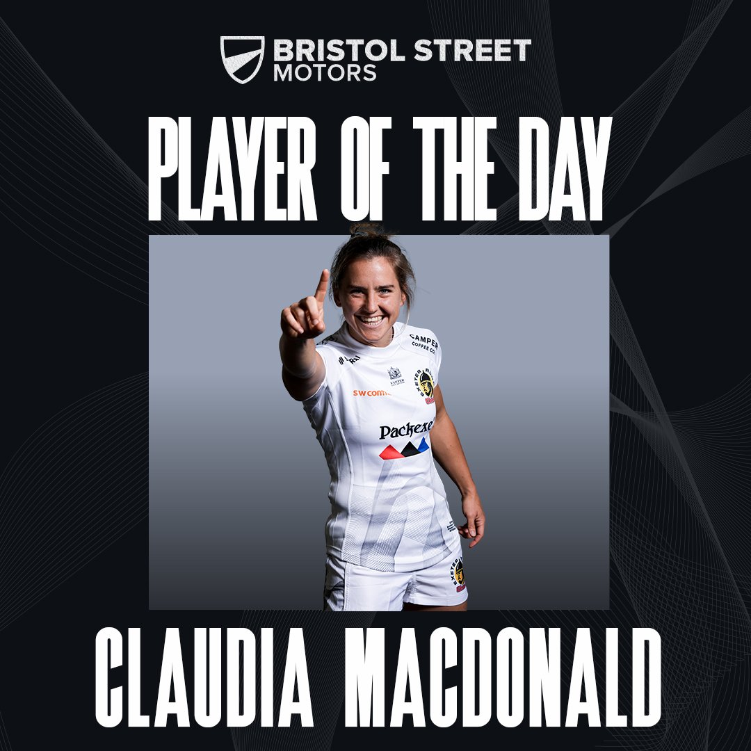 Exeter Chiefs Women (@exechiefswomen) on Twitter photo 👏 - Congratulations to <a href="/cf_macdonald/">Claudia macdonald</a>, who was named the <a href="/BristolStMotors/">Vertu (Formerly Bristol Street Motors)</a> <a href="/ExeChiefsWomen/">Exeter Chiefs Women</a> Player of the Day in our away win over <a href="/WorcsWarriorsW/">Worcester Warriors Women</a>
#WORvEXE 👏 - Congratulations to <a href="/cf_macdonald/">Claudia macdonald</a>, who was named the <a href="/BristolStMotors/">Vertu (Formerly Bristol Street Motors)</a> <a href="/ExeChiefsWomen/">Exeter Chiefs Women</a> Player of the Day in our away win over <a href="/WorcsWarriorsW/">Worcester Warriors Women</a>
#WORvEXE