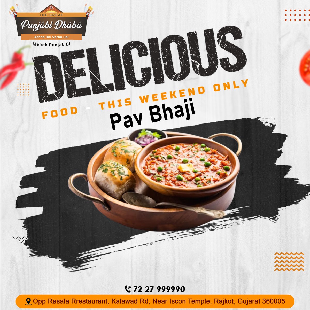 GreatDhaba's tweet photo. Craving for something delicious? 
We are serving delicious Pav Bhaji with a special blend of spices and vegetables that will tantalize your taste buds!

#thegreatpunjabidhaba #punjabidhaba #dhaba #MASALEDAR #chatpata #streetstyle #masalasnack #comfortfood #rajkot #Gujarat https://t.co/G5bXME7di3