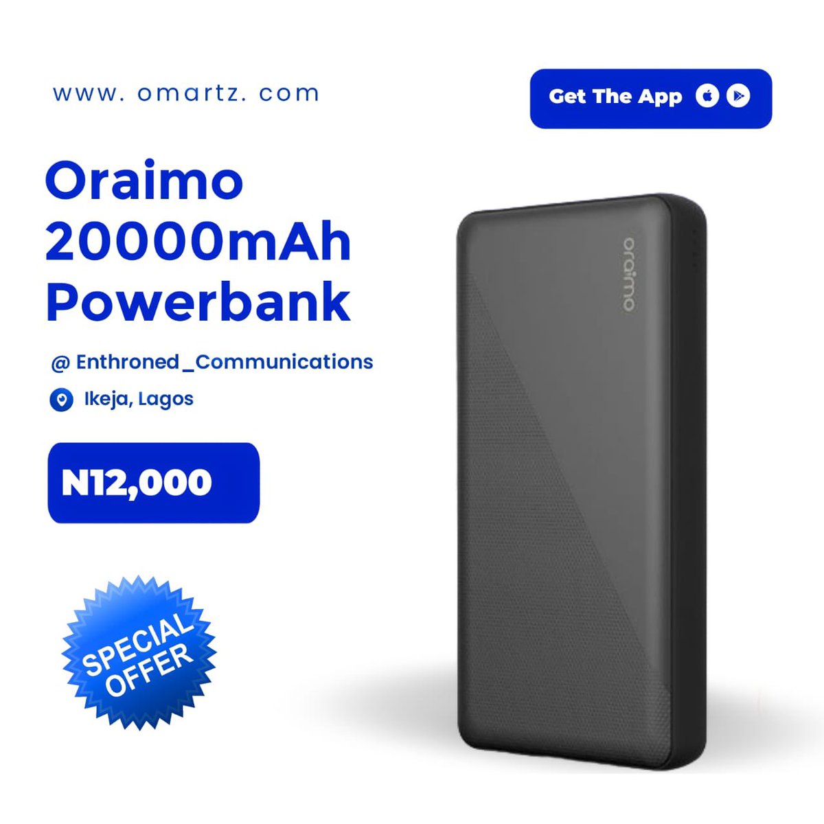OmartzHQ's tweet photo. Deal of the day
Oraimo 20000 mAH powerbank 
#12,000
To purchase this and any other product
Click the link below to purchase 

https://t.co/OWNXjoDmCv

#dealoftheday #sales #ecommercenigeria #salestoday #p2p #gadgetsandphones my president https://t.co/HniRBSjW2a