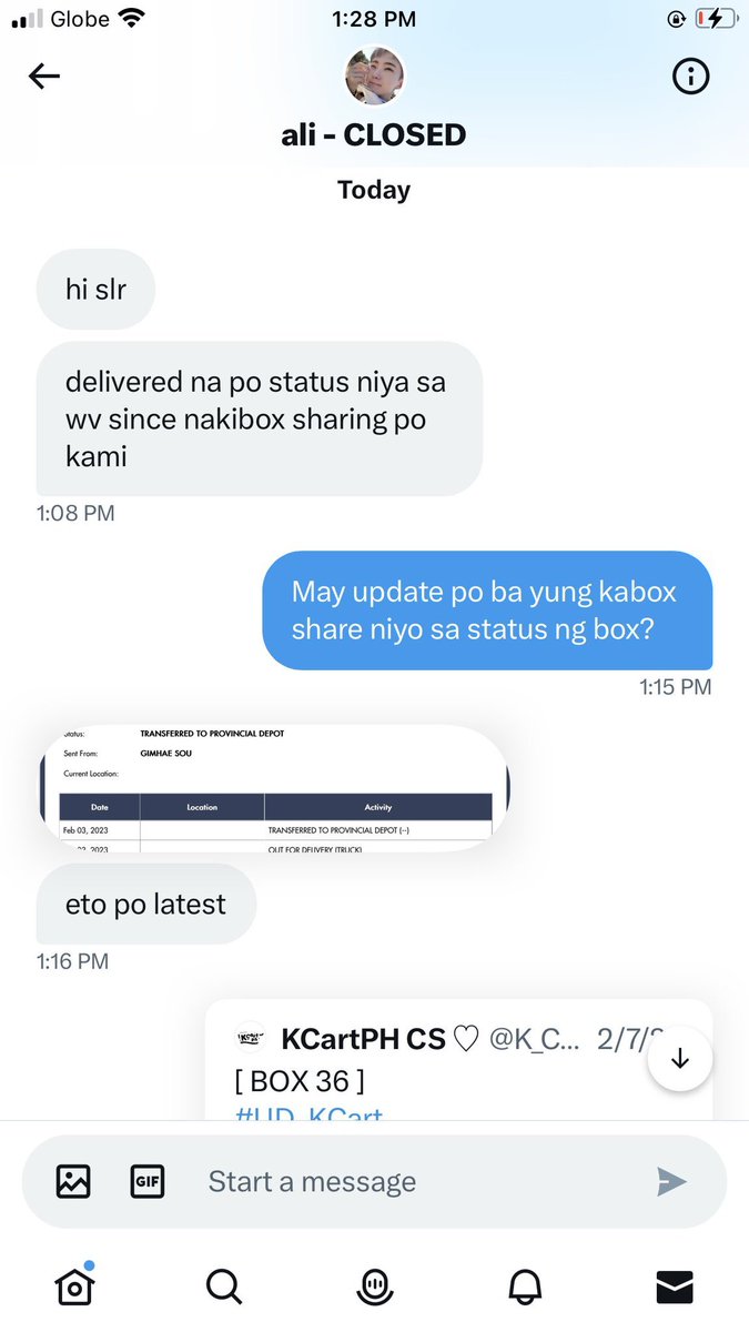 K_CartPH's tweet photo. PLEASE STOP SCAMMING PEOPLE @jeiAwoo. PLEASE STOP USING OUR SHIPPING PROOFS.

You or your "mutual" didn't avail our box sharing service. Box 36 arrived days ago and wala po kaming natanggap na carat bong v2.

PLEASE BEWARE. wts wtb caratbong v2 ph https://t.co/sMOeFOrdCO