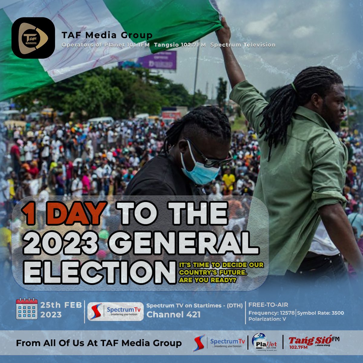 Planet_101FM's tweet photo. The Day we were all waiting for to make the Right Decisions. 

Follow us and turn on post notifications for more updates on the 2023 election.

#election2023
#INEC
#SpectrumTelevision
#PresidentialElection
#planetradio101fm
#RevolvingAroundYou https://t.co/qcidVmkgKf