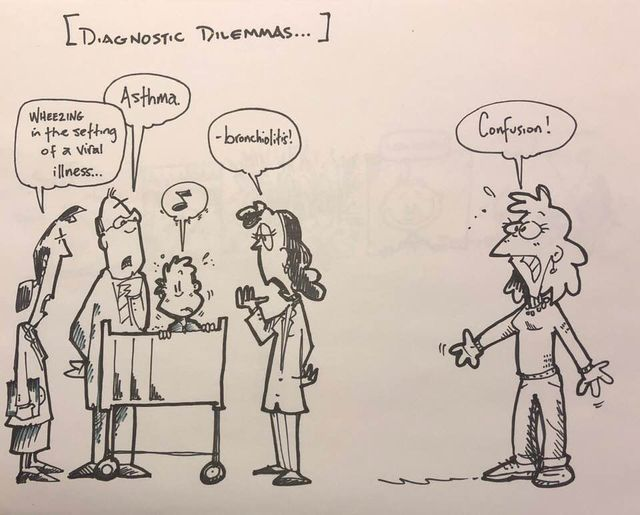 Whilst we medical types might be intrigued about quibbling over a differential #diagnosis- we need recall our first job is to explain/reassure and educate the family. eg #Asthma. @RobynCohenMD @MAhealthforkids @MichaeliLaura @MdKathi @lisasandersmd #graphicmedicine