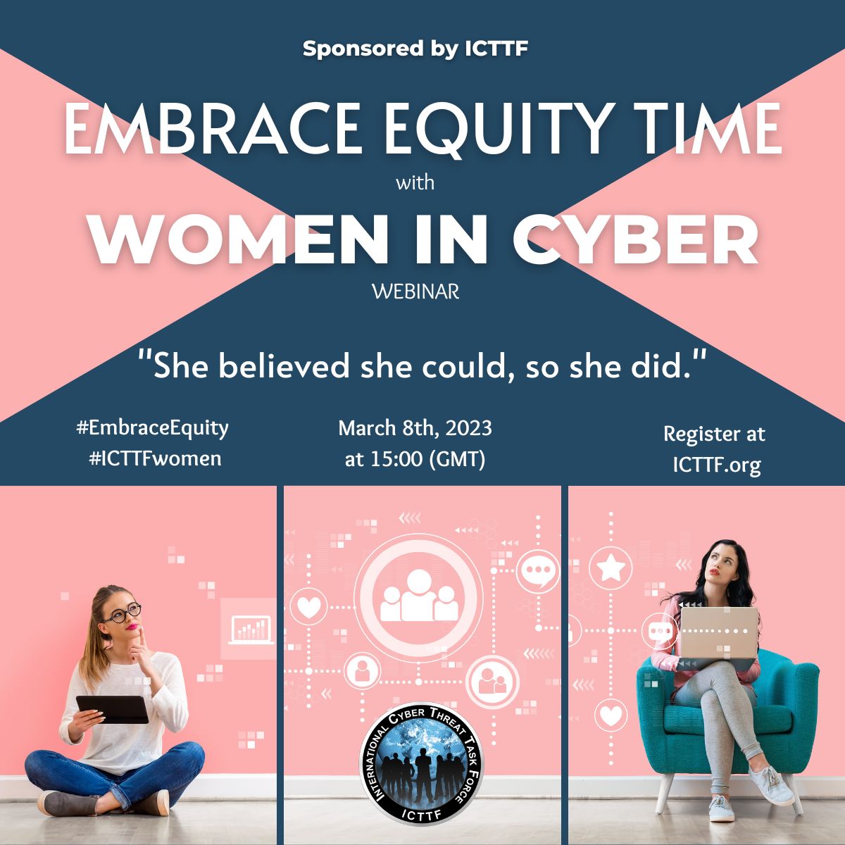 🚺 This year's International Women's Day theme is #EmbraceEquity and to celebrate the date, we would like to invite our community to join us on the webinar 'Embrace Equity Time with Women in Cyber' ➡ Register in advance for the webinar at lnkd.in/ewuU4fWh #iwd2023