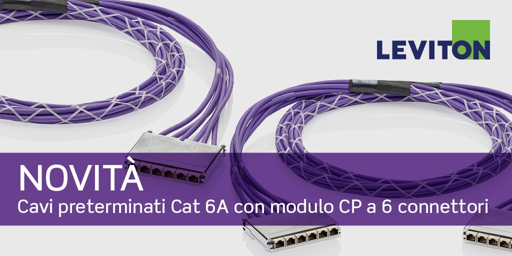 Abbiamo ampliato il nostro portafoglio di cavi in rame pre-terminati con i nuovi cavi trunk Cat 6A attestati a moduli CP.  Le dimensioni compatte e  il design a basso profilo del modulo CP Cat 6A riducono la quantità di spazio richiesto nel pannello patch levitonemea.com/en/products/ma…
