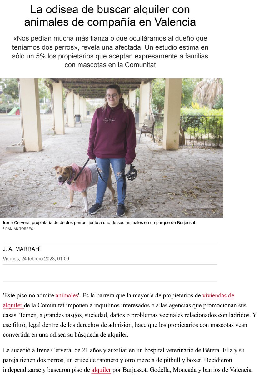 COAPI_Valencia's tweet photo. 🐕🦺🐈Participamos en un artículo de @lasprovincias sobre "La odisea de buscar alquiler con animales de compañía en Valencia"
Escribe ✍ @JAM_LP
#YoSoyAPIValencia #CoapiValencia #ReferentesInformativos #MediosDeComunicación #AlquilerPiso #Mascotas https://t.co/4s7CIGQlwS