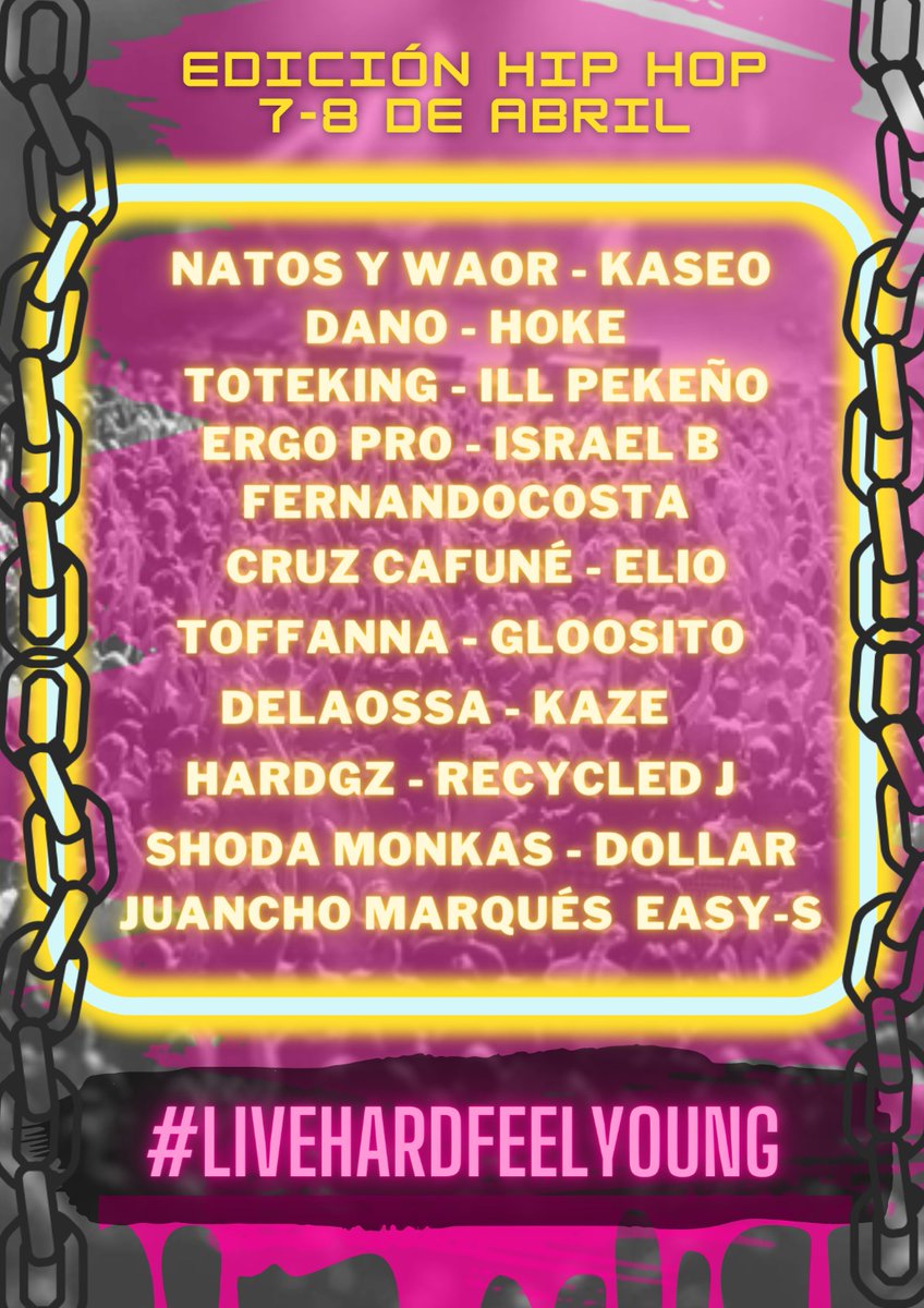 HardandYoungesp's tweet photo. No te pierdas nuestro festival de rap con los mejores artistas del panorama nacional en la 1ª edición hiphop de HardandYoung.
#rap #hiphop #digitalUMkt
#livehardfeelyoung https://t.co/XdXjj0ANQq