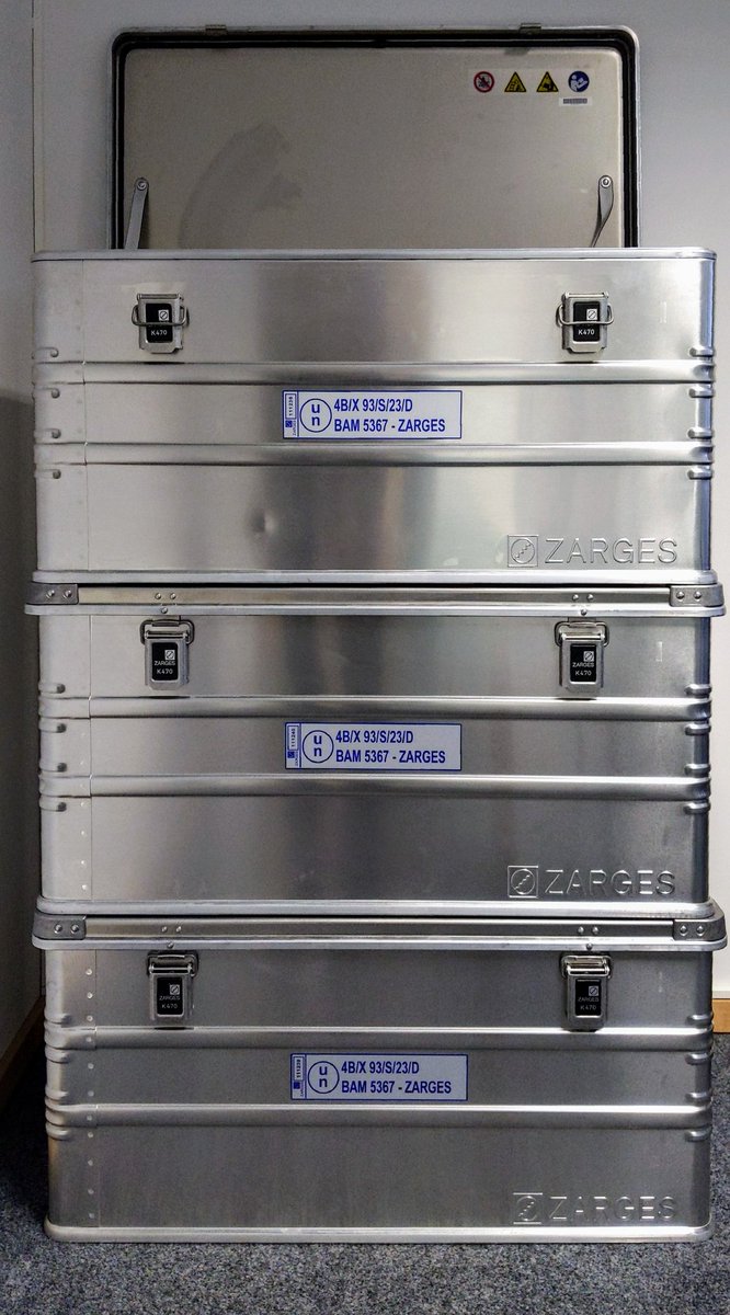 Schepers_CJ's tweet photo. The new @ZARGES_GmbH boxes arrived for #edocation #kaak @dai_weltweit. Sturdy, shiny, high quality boxes. Boxes are important for heritage protection and research in #Archaeology. Love them. https://t.co/oKi9T3yu9i