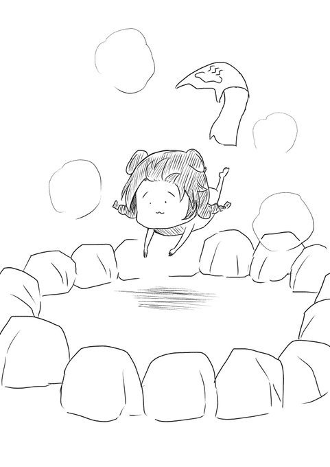 露天風呂ではしゃぐ戌神さま 