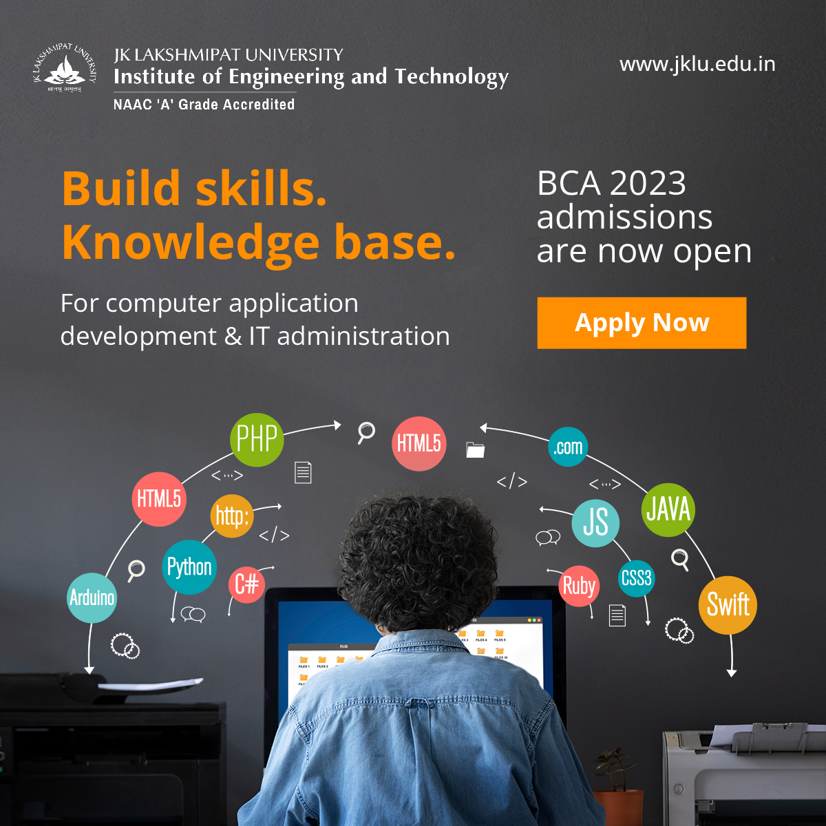 Embark on a journey of #crossdisciplinarylearning and explore the dynamic world of #computerapplication development and #ITadministration with JKLU's BCA Program. You'll be equipped with the skills and knowledge to succeed in the #techindustry. 
Apply now: bit.ly/3xdy2qI