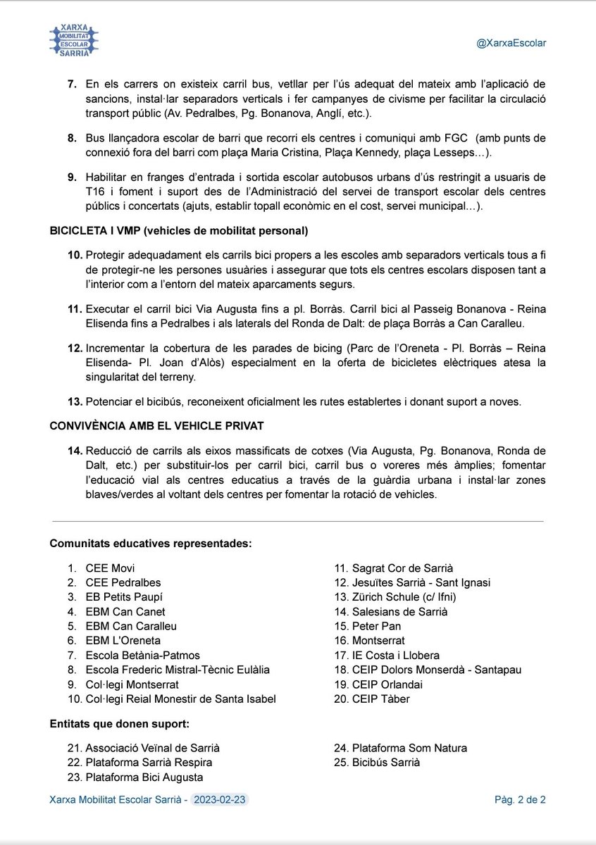 1️⃣4️⃣ PROPOSTES PER #ProgramesElectorals #Municipals2023

@ERC_SSTG
@SSTG_encomu @PSCSarria @JuntsXCatSSTG @Cs_Sarria @PP_Sarria @valents_bcn @CUP_SSG @vox_bcnciudad @barcelonaetstu @MESxBCN @MovPrimariesBcn 

@AVSarria @SarriaRespira @AugustaBici @somnatura @bicibusbcn