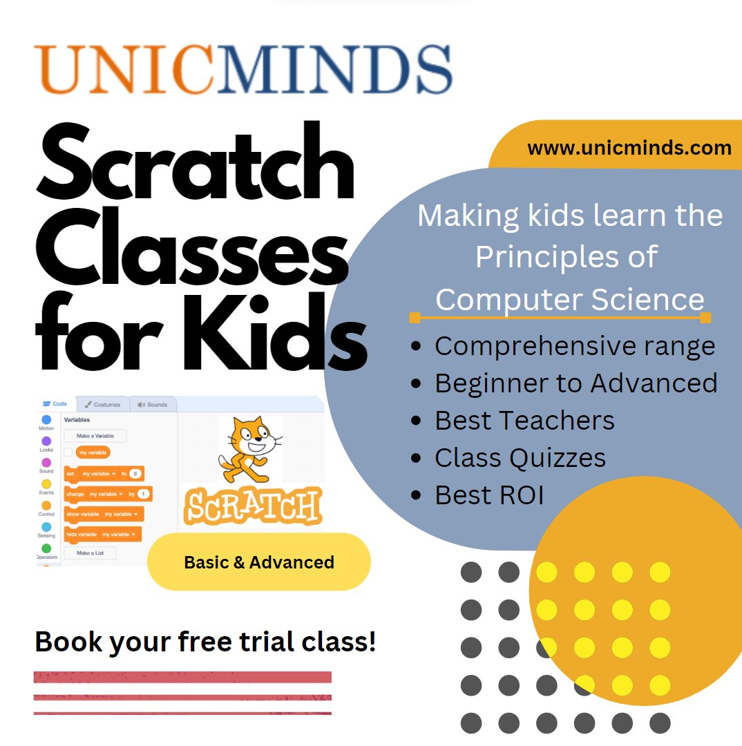 UnicMinds's tweet image. Scratch Classes for Kids
#codingforkids #codingkids #kidscancode #problemSolving #codingbasics #scratchjr