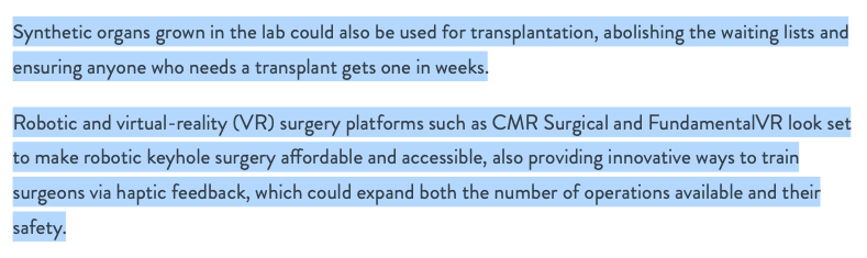 20. What else can Biotech be used for ? According to Blair
"Synthetic organs grown in the lab", "robotic keyhole surgery",
"produce biofuels efficiently without using large tracts of land", "medical implants" & also "artificial lab-grown meat"

Sounds very like a WEF manifesto. 