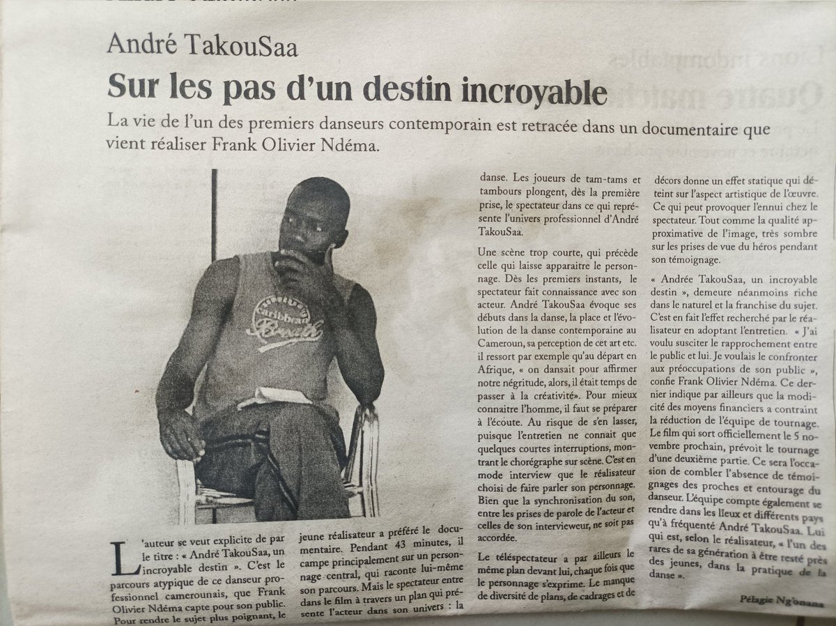 TitiNdema's tweet photo. Archives... 2011....
Je m'inquiétais déjà.... Entre la réalisation d'un documentaire que la légende #AndreTakouSaa ce danseur contemporain toujours en activité et l'organisation des #Rific le 1er festival de court métrage en Afrique Centrale.
#OldSchool https://t.co/d3uykSqCPX