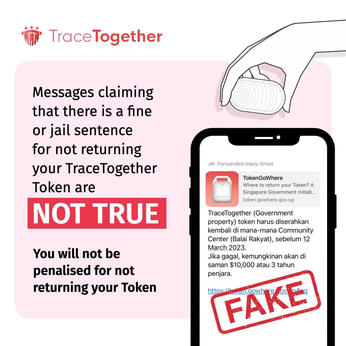 GovTechSG's tweet photo. FAKE NEWS ALERT: The attached message is NOT TRUE.
#TraceTogether #SafeEntry https://t.co/5huVILdRhw