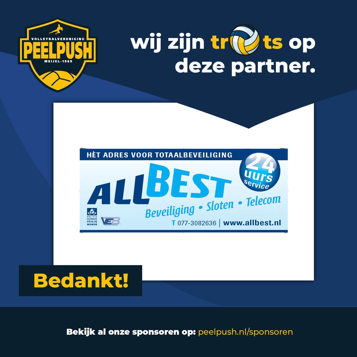 Wij zijn trots op All best als sponsor. Bedankt!
allbest.nl
#peelpush #sponsor #koopbijonzesponsoren #zondersponsorsgeenclub