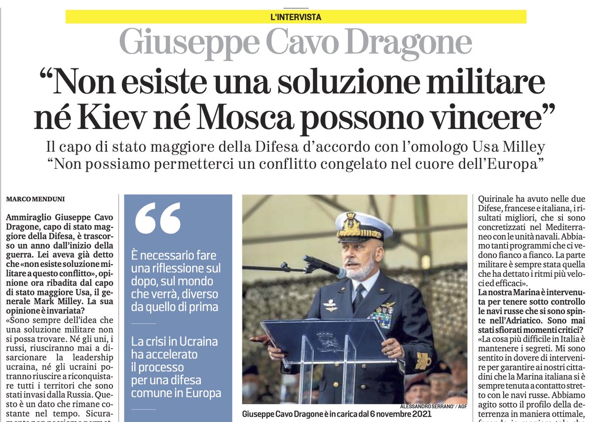Come al solito - e come ho potuto sperimentare direttamente in molte occasioni - i militari sono molto più "sensati" sulla guerra (perché la conoscono) delle orde di politici e commentatori affascinati dalla retorica bellicista (perché ne ignorano gli impatti).

#NotaBene