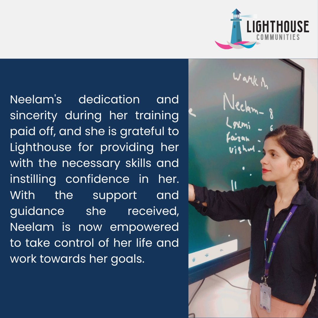 From a cramped house and financial struggles, Neelam's determination to succeed led her to Lighthouse. With training and support, she landed a dream job at BYJUS as a Business Development Associate. 
Read her complete story: bit.ly/3StjRaT
<a href="/dseu_official/">Delhi Skill and Entrepreneurship University</a> <a href="/DellFdn/">Michael & Susan Dell Foundation</a>