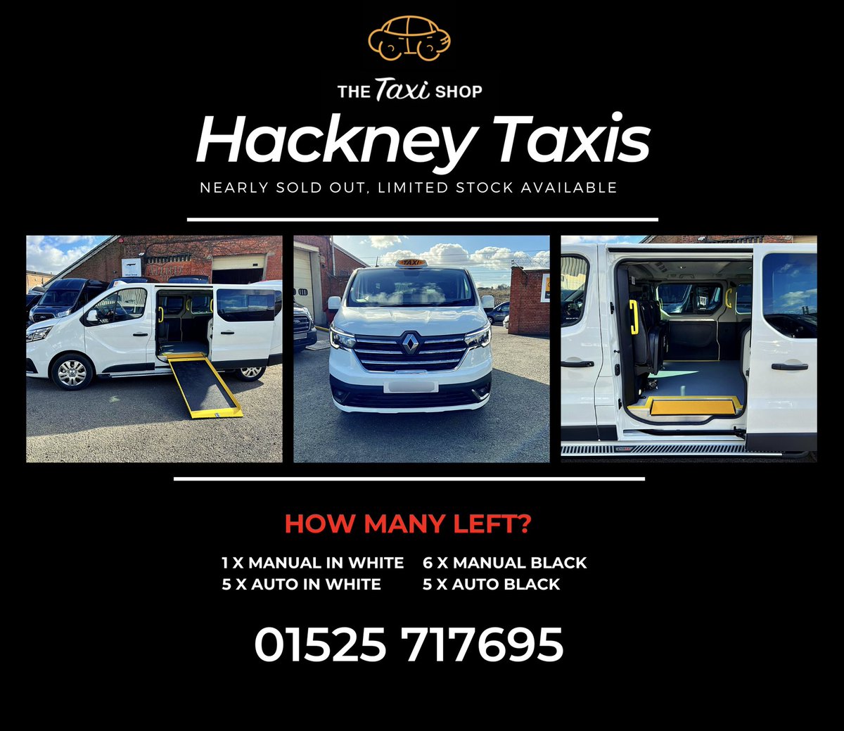 TheTaxiShop_'s tweet photo. LAST FEW HACKNEY TAXIS LEFT!

CALL THE OFFICE ON 01525 717695 TO RESERVE TODAY! 
 
#RenaultTrafic #Hackney #HackneyTaxi #Taxi #9Seater #Minibus https://t.co/XspH9R6PdS
