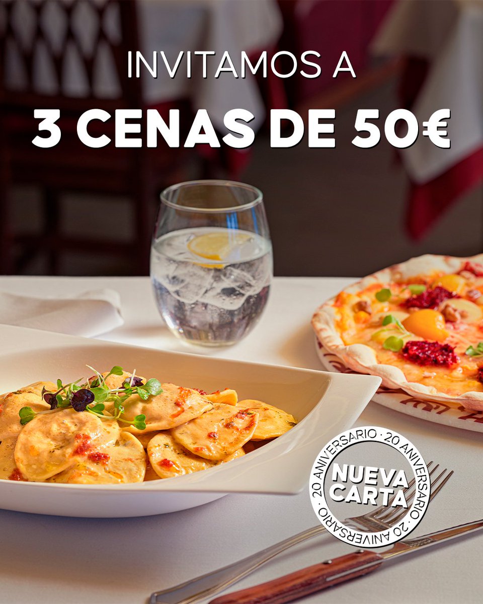 ¡Comienza el CONCURSO de Nueva Carta! Tienes 1 hora para llevarte una de las 3 cenas de 50€
-Síguenos
-Menciona a la persona con la que compartirías el premio
-Utiliza el hashtag #LaTagliatella20Años
El tiempo comienza... ¡YA!
Bases: bit.ly/bblltwnc