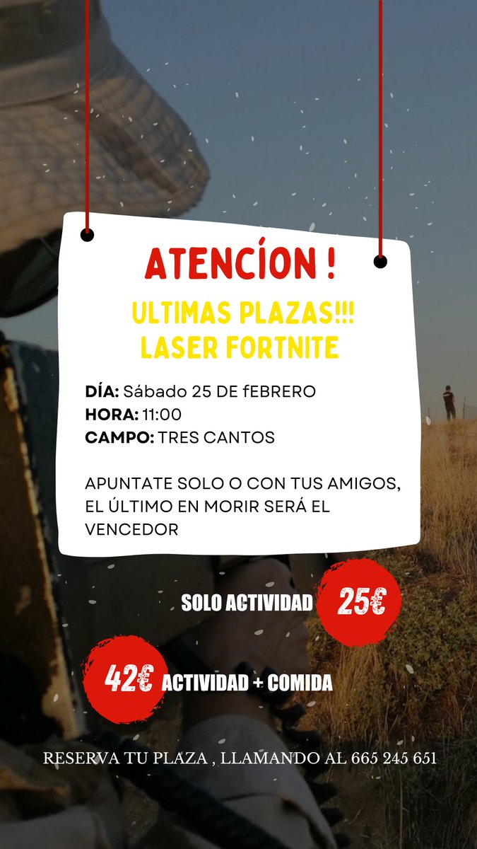 NoName_Sport's tweet photo. Mañana lanzamos la primera partida de Láser combat, en modo Fortnite, en la que tendrás que agudizar tu ingenio para ser el único superviviente.
Aún estás a tiempo de apuntarte! 
#trescantos #colmenarviejo https://t.co/lTwDszr7y0