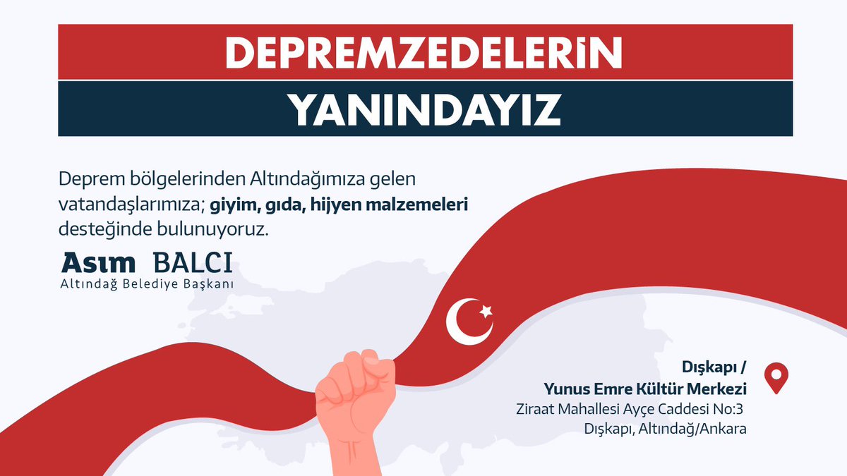 altindagbel's tweet photo. 🔘Altındağ'a deprem bölgelerinden gelen 5 bin 133 vatandaşımıza Altınay birimimiz aracılığı ile giyim, gıda ve hijyen malzemesi desteğinde bulunduk.

📍Başvuru noktası🔻
Dışkapı / Yunus Emre Kültür Merkezi https://t.co/USZeZftxuu