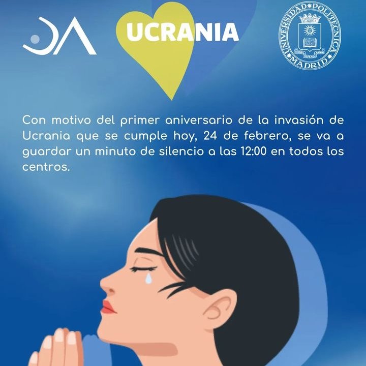 La_UPM's tweet photo. Todos los centros de la #UPM nos sumamos al minuto de silencio con motivo del primer aniversario de la invasión de Ucrania. 
#somosUPM https://t.co/oaFMTgpC2T