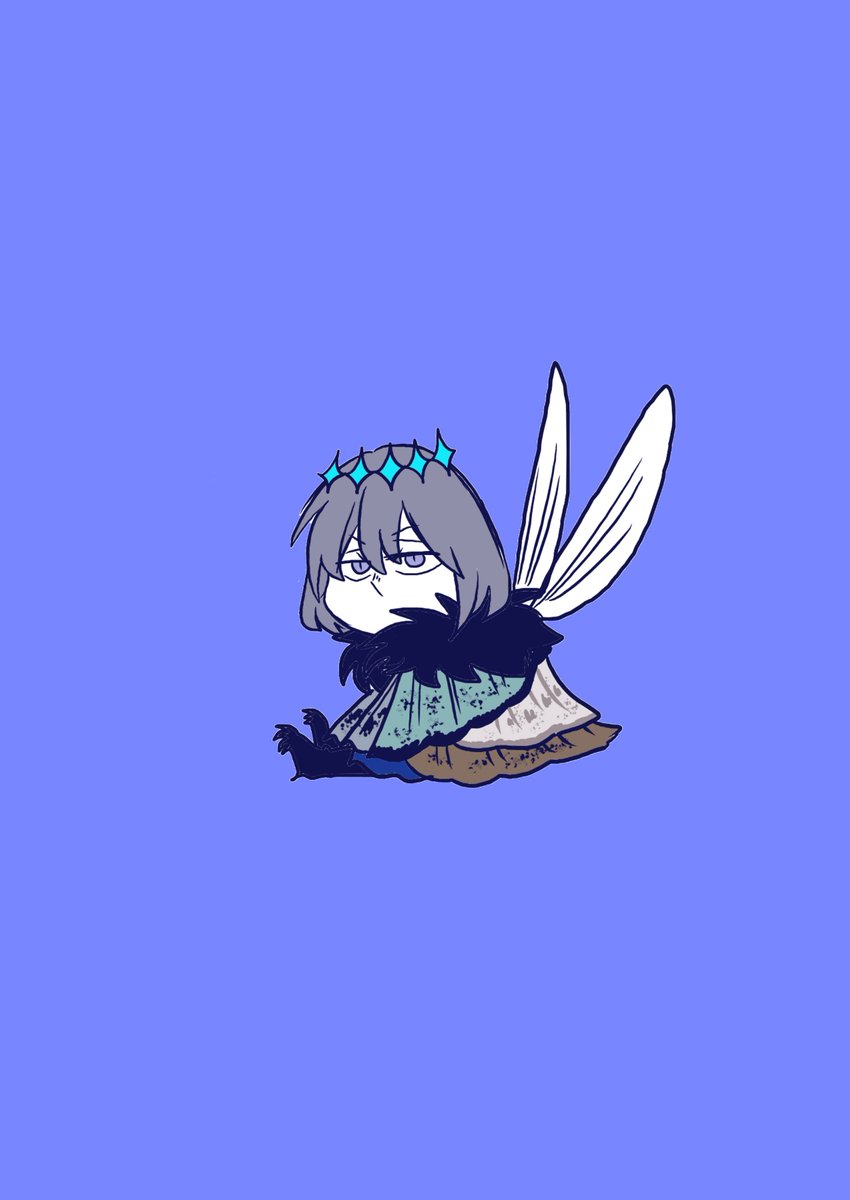 oberon (fate) 1boy insect wings male focus solo blue background wings simple background  illustration images