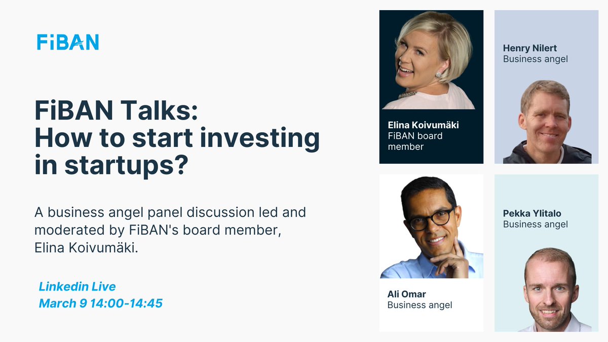 How to start #investing into #startups? 

Join our upcoming Linkedin Live on 9.3. to hear investor stories, how the four investors started, and what makes them tick when they look for new investment cases.

 ➡️linkedin.com/video/event/ur…