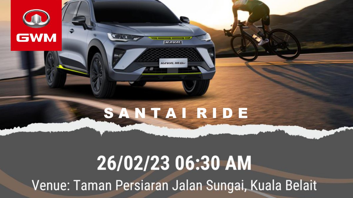 GWMBrunei's tweet photo. Join us for the KBKU CERIA event at Taman Persiaran Jalan Sungai, Kuala Belait on 26th February (Santai ride @ 6:30 AM). See you there!

#BornToStrive #GWM #HAVAL #POER #GWMBrunei #suv #pickup #brunei #kbkuceria https://t.co/5PNbVkSauU