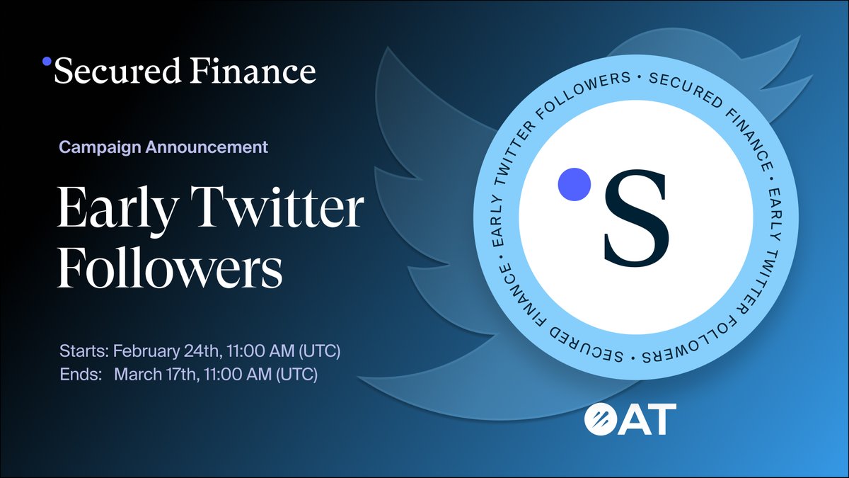 Join the financial revolution by becoming one of the Early Twitter Followers of #SecuredFinance! 🌟

Complete all tasks and you could win a special #GalxeOAT.

The blue bird might just bring you good fortune! 🕊

Click the link to learn more.
galxe.com/securedfi/camp…

#Web3 #DeFi