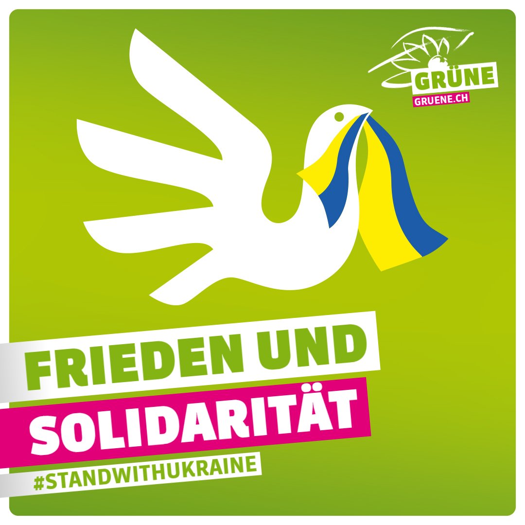 Heute vor einem Jahr startete Putin seinen brutalen Angriffskrieg gegen die 🇺🇦. Wir gedenken den Opfern dieses Krieges und stehen weiterhin mit vollem Engagement für den Frieden ein! 🕊️
👉 Zeige Solidarität und komm an die Friedensdemo:  
gruene.ch/event/national… 
#HaltungZeigen✊