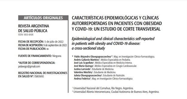 FFacimed's tweet photo. Nueva publicacion de la Catedra. Seguimos con el compromiso de generar conocimiento. Gracias a las estudiantes Justina Larronde y Valentina Meichtry https://t.co/2wH3z30Qdv #longcovid #covidpersistente #obesidad  #COVID19 https://t.co/Due1LWDz31