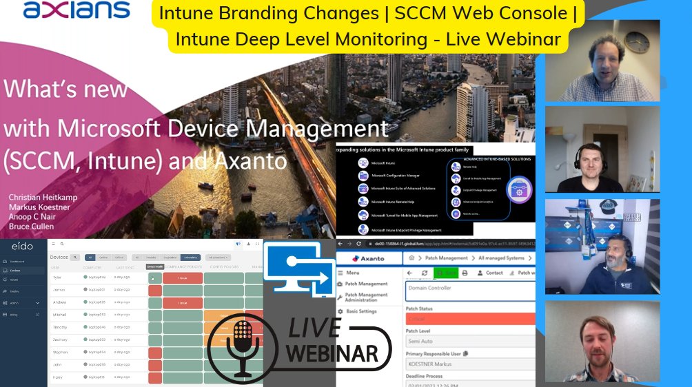 anoopmannur's tweet photo. [🆕📺] Intune Branding Changes - SCCM Web Console -  Intune Deep Level Monitoring - Live Webinar https://t.co/wWfQuMlMTR 
🚀AXANTO - SCCM web console - Easy to create maintenance windows for server patching
🚀eido - Inutne Deep Monitoring https://t.co/6tg31WyJ3P