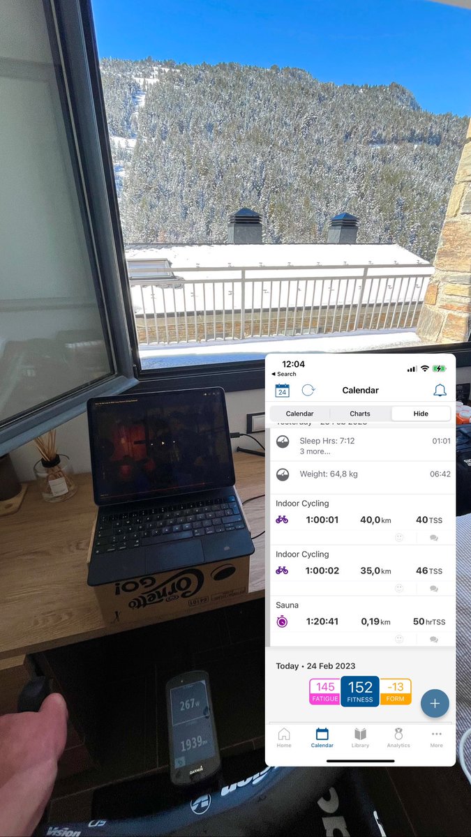 Three weeks of altitude training ✅ and we keep going 🤝 (CTL 153, 64kgs etc etc 😆)

Still without a contract. I am motivated to see my fitness turn into a race calendar.

Feel free to retweet to create some noise. 😎😎 

Shout out to <a href="/SelectaCornetto/">SelectaCornetto</a> for the  mega iPad stand.