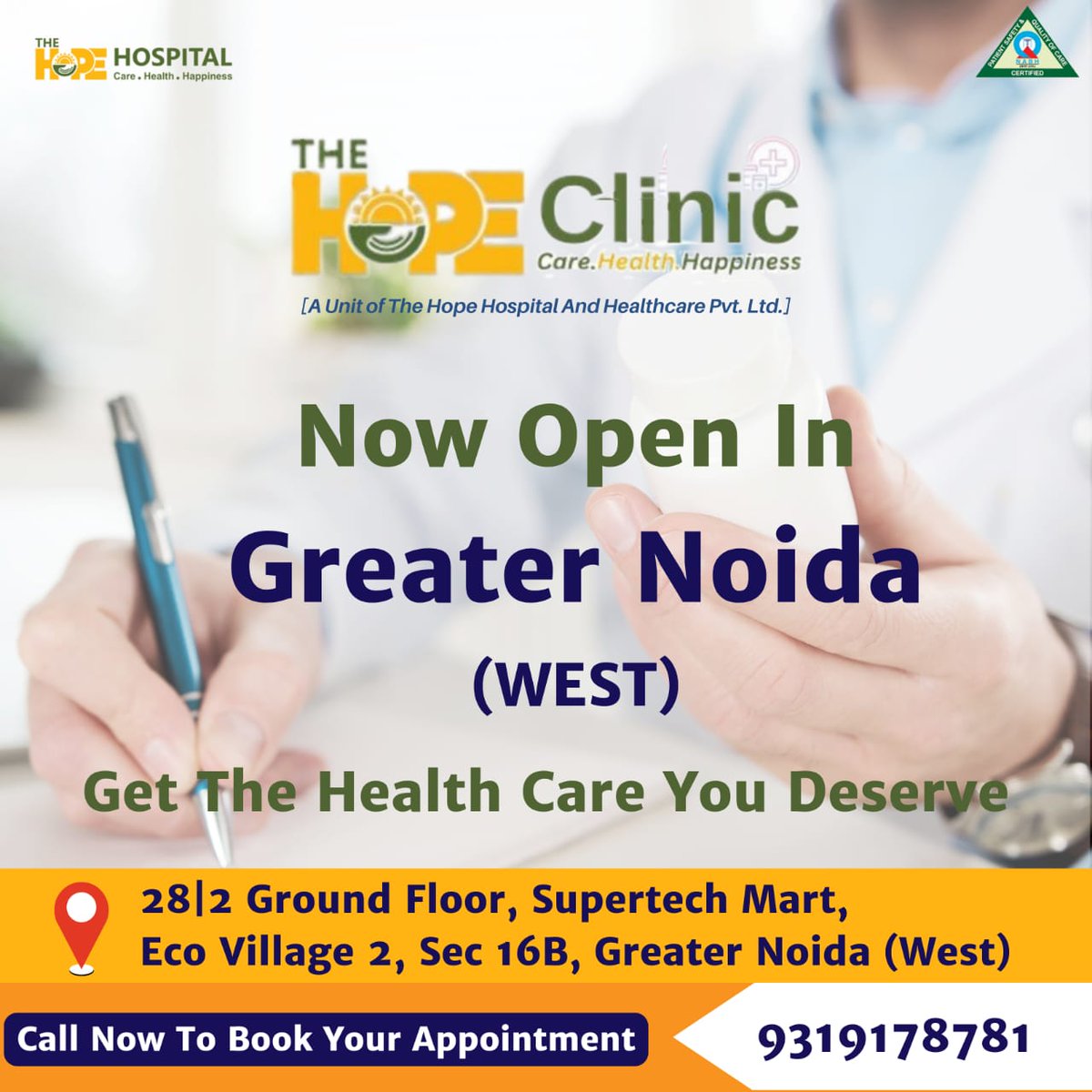 The Hope Clinic is NOW OPEN. 

 Your own neighborhood clinic🩺 committed to provide care, health & happiness through superior quality healthcare services at affordable prices.

Get the Health Care You Deserve 📞 9319178781

#hopehealthcare #HopeClinic #noida #health #healthcare