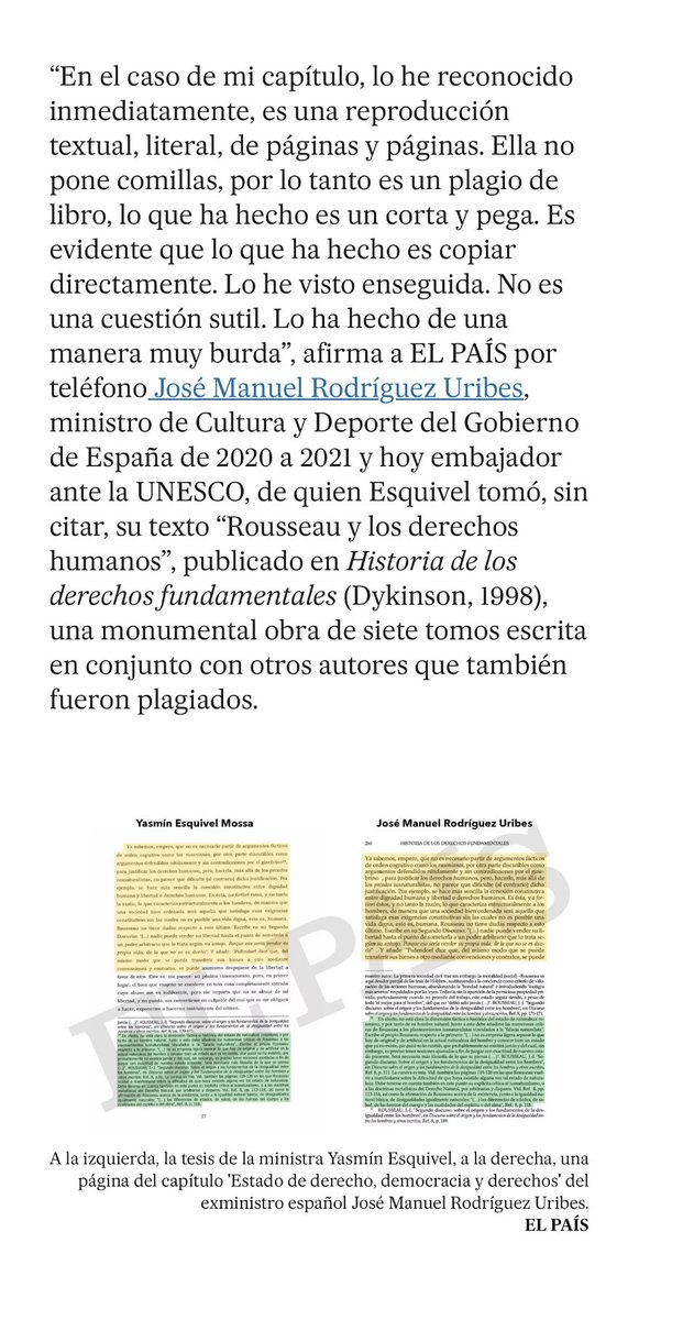 ⛔️⛔️⛔️⛔️⛔️

LA MINISTRA YASMÍN ESQUIVEL PLAGIÓ EN SU TESIS DE DOCTORADO

⛔️⛔️⛔️⛔️⛔️

El último clavo en el ataúd académico de la ministra se publica hoy en <a href="/el_pais/">EL PAÍS</a> <a href="/elpaismexico/">EL PAÍS México</a> 

Un reportaje de <a href="/amormundi_/">zedryk.</a> y <a href="/BeaGTorres/">Bea Guillén Torres</a>