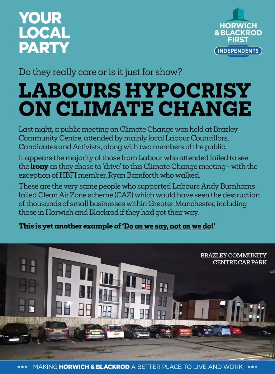 HBFI_Official's tweet photo. BOLTON LABOURS HYPOCRISY ON CLIMATE CHANGE

Last night, a public meeting on Climate Change was held at Brazley Community Centre, attended by mainly local Labour Councillors, Candidates and Activists, along with two members of the public. https://t.co/nwNHsGvZ4A