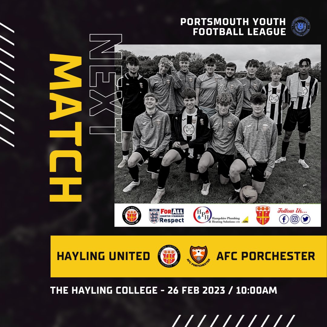hayling_s's tweet photo. 🏆 Portsmouth Youth Football League

Hayling United 🆚 AFC Porchester

📆 Sunday, 26th, February 2023

🏟 The Hayling College, Church Rd, H.I.

⏱ 10:00am Kick off

🚘 Free parking at the College

#haylingunitedu18s #futureplayers #pyfl
#UpTheBugs #SupportLocal 

🐜🐜🐜🐜 https://t.co/vQzFK8bgGg
