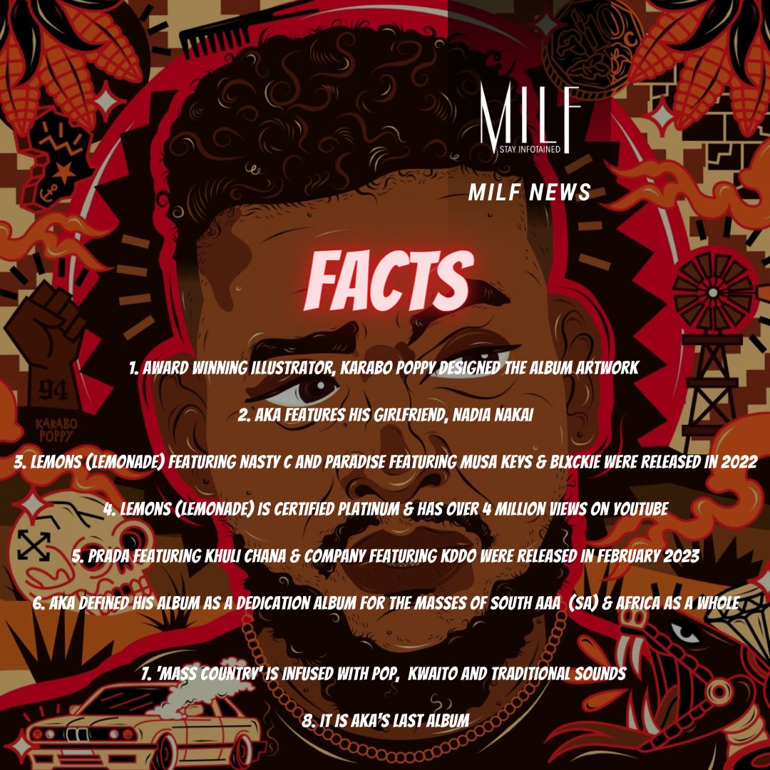 A Few Facts About AKA's 'Mass Country' album.

THE MEGACY CONTINUES 🙌🏾

MASS COUNTRY 🇿🇦🔥

#akaworldwide #MassCountry #KiernanForbes #MilfNews