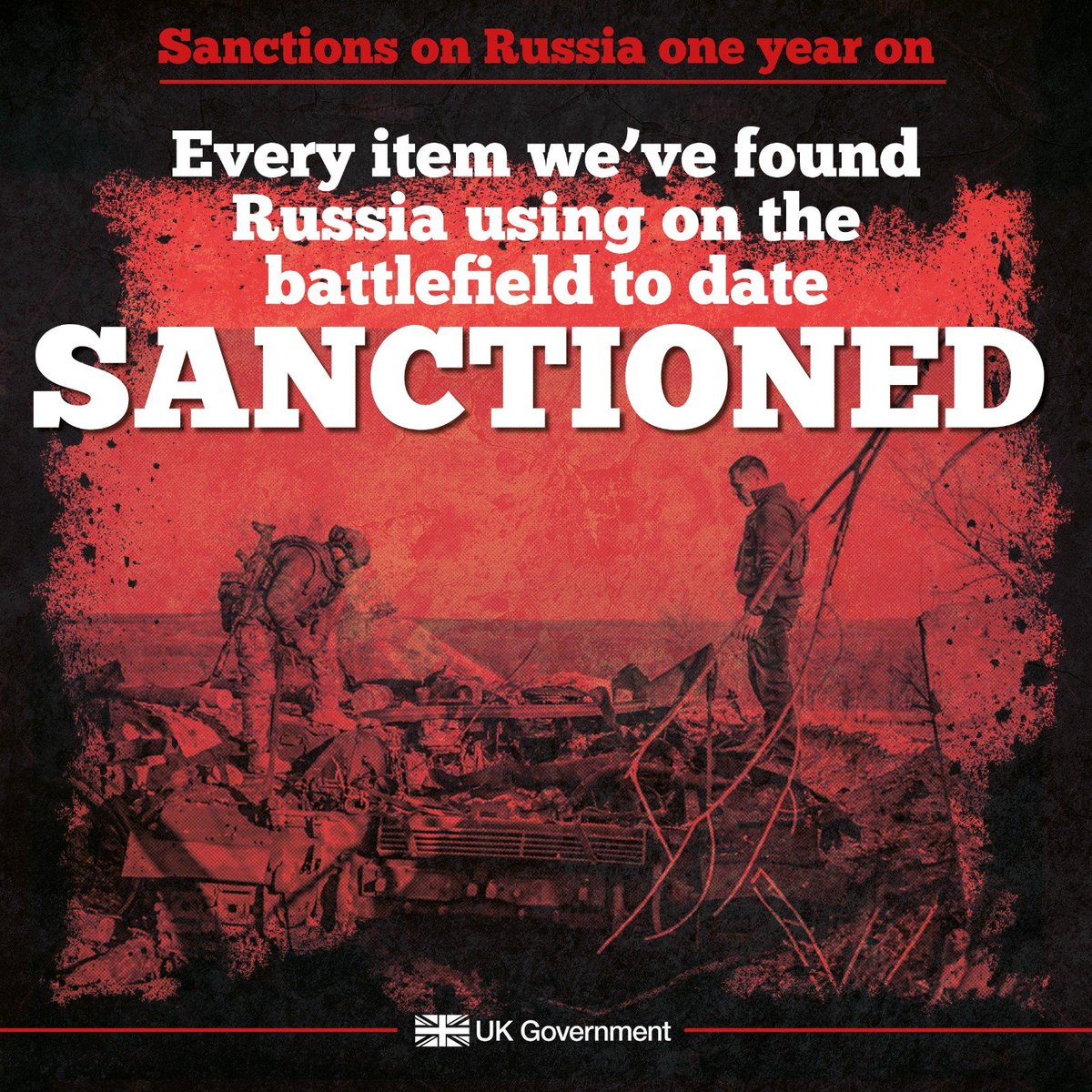 FCDOGovUK's tweet photo. New measures will ban exports of every item Russia has been found using on the battlefield to date.

Our sanctions are degrading Russia’s military machine and helping Ukraine win.

We will #StandWithUkraine as long as it takes.

🔗 https://t.co/rrez1kxvtg https://t.co/ldODhEvLxy