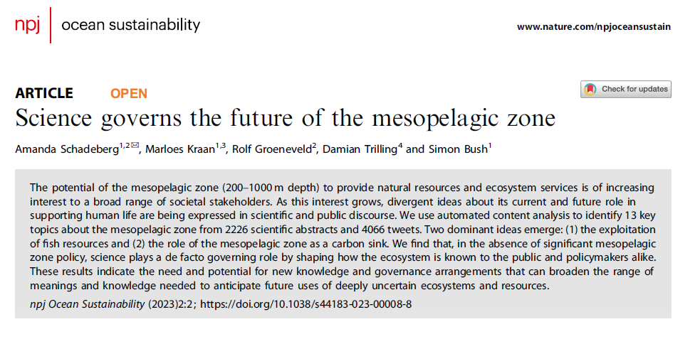 Out today in @Nature_NPJ Ocean Sustainability: Science governs the future of the mesopelagic zone We find that in the absence of real policy and public contest, scientists are currently the de facto governors of this deep-sea ecosystem rdcu.be/c6iIe Summary 🧵👇