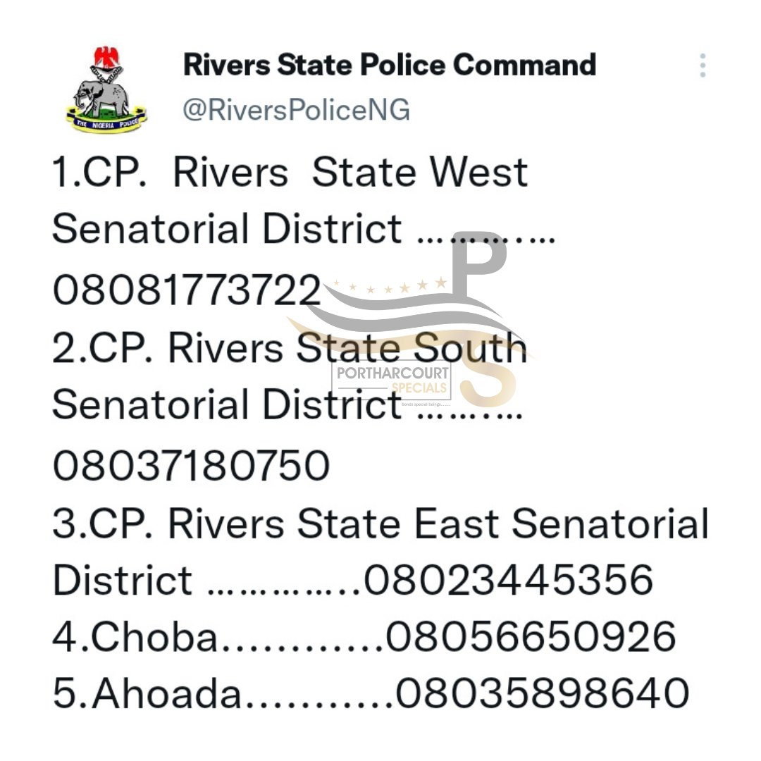phspecials's tweet photo. Rivers State Police Command releases emergency numbers for the general elections https://t.co/qnv52biV6v