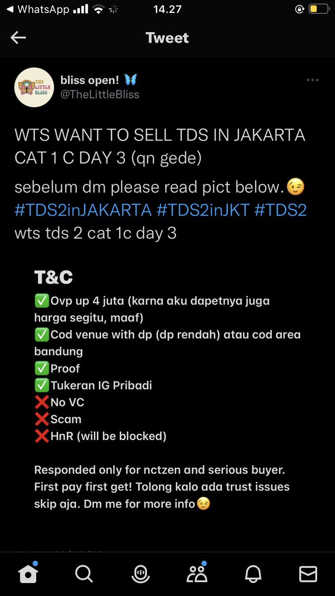 chanajem's tweet photo. ⚠️HELP RT SCAMMER THE DREAM SHOW 2 (TDS 2) IN JAKARTA⚠️

Twitter : @TheLittleBliss deact (kemungkinan bakal bikin akun baru jadi please hati hati banget)
No Gopay : 083847836499 an/ Regina Maria Arimbi

t. wts wtb wtt tds2 cat day 1 2 3 4 5 6 scam 

A Thread https://t.co/Io1HiQI9cF